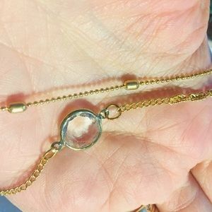 Gold double necklace moon crystal beaded